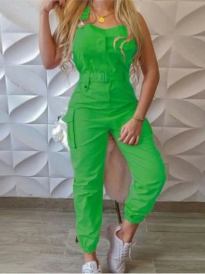 Fashion Pocket Jumpsuit Women Loose Dungarees Long Rompers Summer Solid Pockets Cargo Pants Female Casual Work Out Playsuits