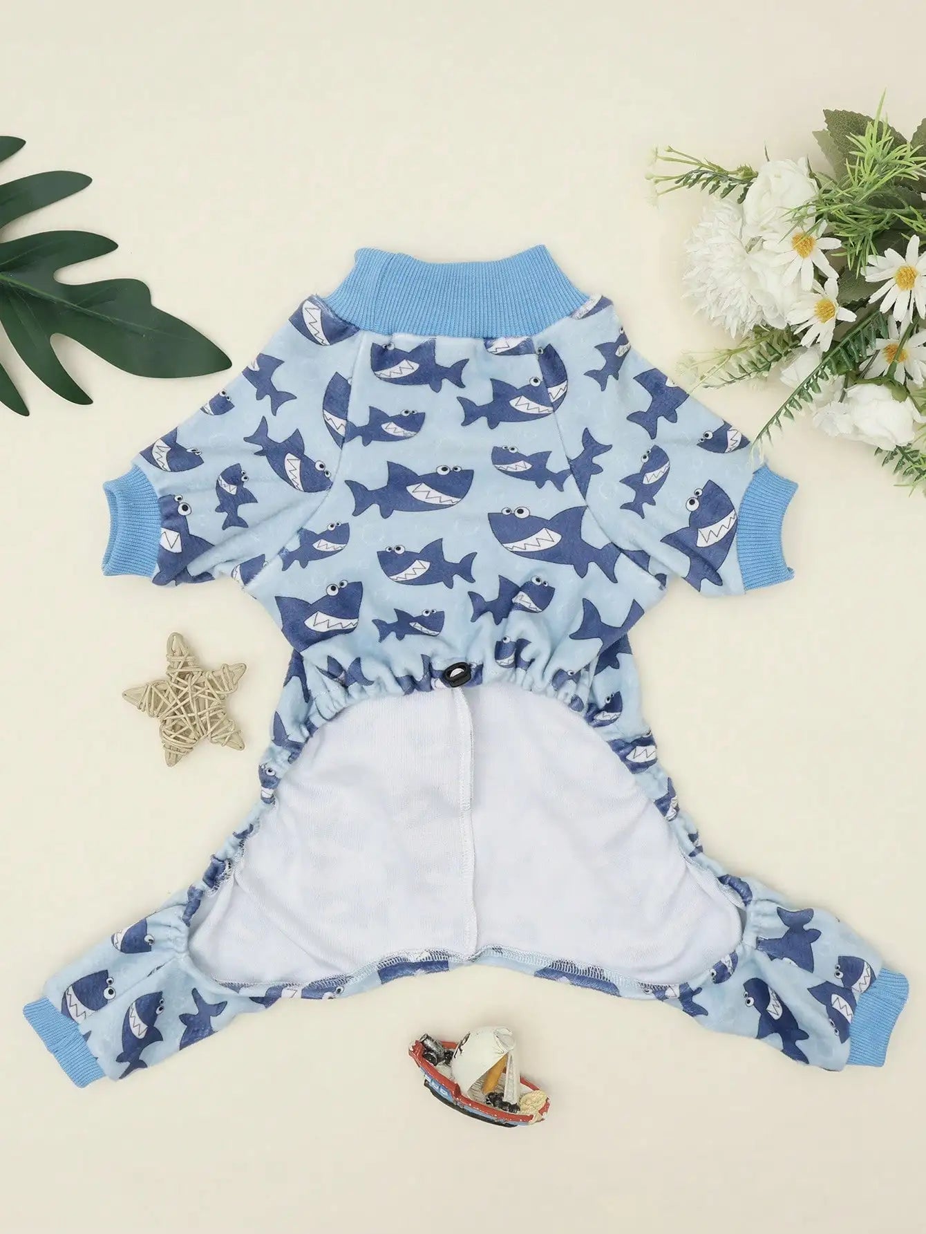 1pc Three-Dimensional Shark Fins Dog Clothes Cute Shark Print Pet Four-Legged Clothes For Dogs Autumn And Winter Warm Jumpsuits