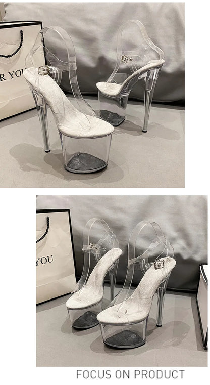 15cm 17cm 20CM High Heels Women's Sandals Anti-Skid Sexy Pole Dance Shoes Thin Heel Transparent Platform Female Party Sandals