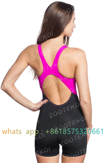 Women Open Back Kneeskin Tech Suit Swimsuit Competition Training Neck to Knee Swimsuit One-piece Jumpsuit Professional Swimsuit