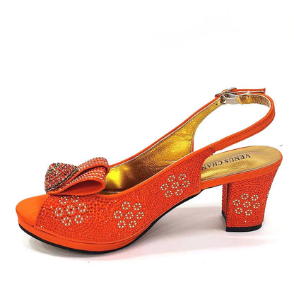 Mature Sweet Spot Good Arrival Peach Color Square Heels Peep Toe Shoes Matching Bag Set For Nigerian Women Wedding Party Pump