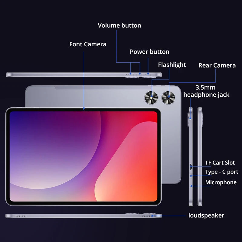 SVITOO Tablet 2026 Android 16 12 Inch 2000 x 1200 2K Display IPS Large Screen Unisoc T7250 Octa-Core Processor 6GB Physical RAM + 24GB Virtual RAM 128GB ROM 1TB Expandable 8800mAh Battery 2.4GHz 5GHz Dual Band WiFi 5 Bluetoot