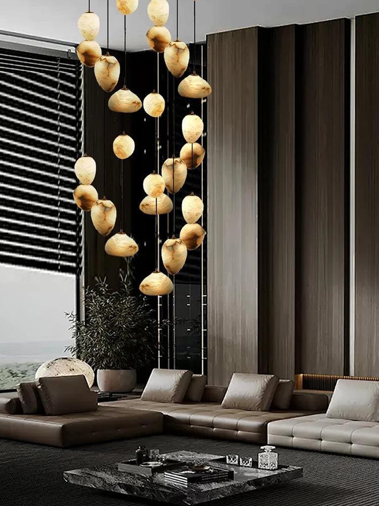 Natural Marble Art Pendant Lights Stone Lustre Copper LED Indoor Room Hanging Lamps For Ceiling Hall Stair Luxury Home Decor