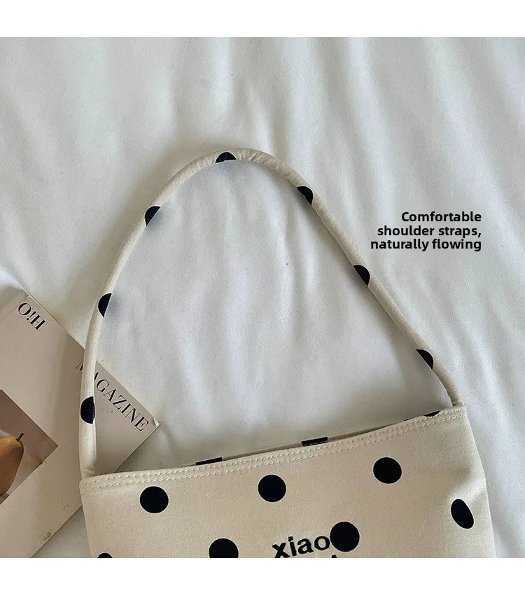 Korean Style Niche Linen Dot Shoulder Bag Women New Fashion Large Capacity Bucket Bag Casual Versatile Commuting Underarm Bag