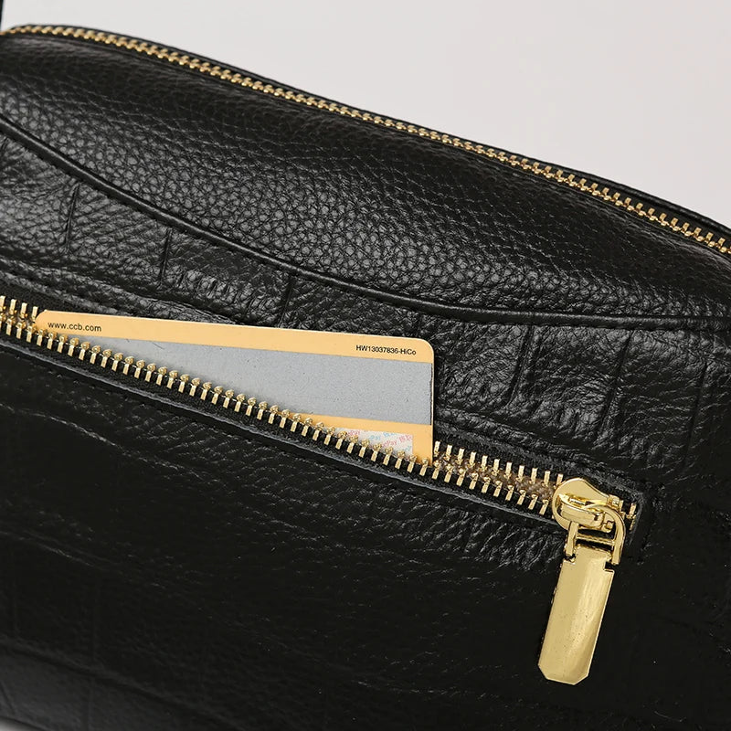 100% Genuine Cowhide Crocod Pattern Luxury Shoulder Bags For Women Designer Solid Color Soft Crossbody Bag Handbags Purses Sac
