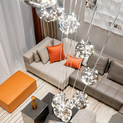 Starry Sky Staircase Lamp Long Chandelier Nordic Design Duplex Corridor Light Luxury Creative Pendant Lights Apartment Hall