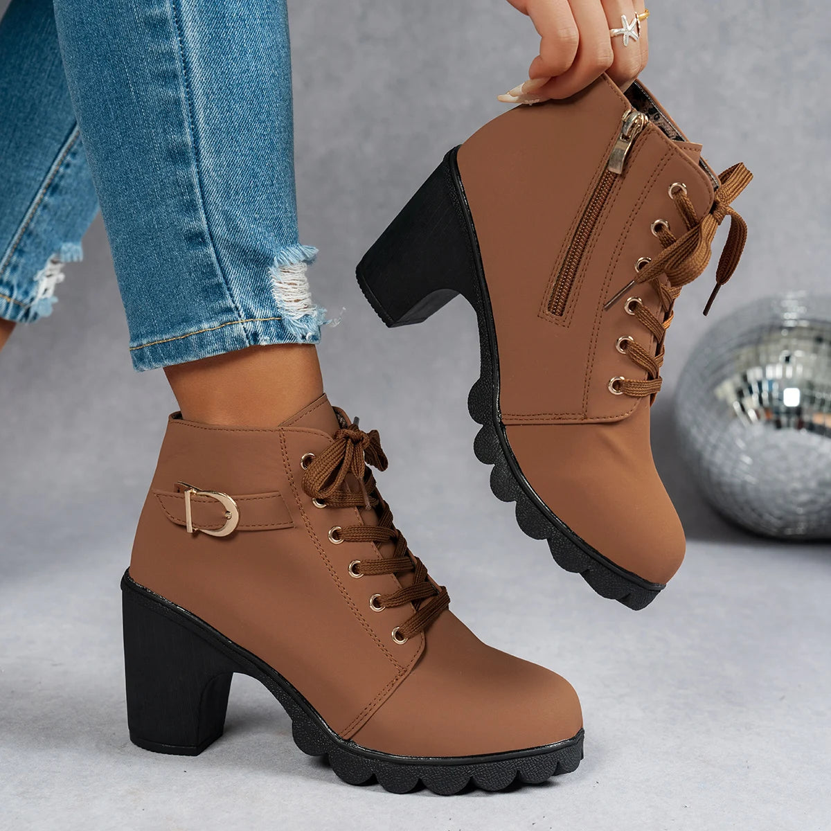 New Spring Winter Fashionable Versatile Women Boots Lace-up Fashionable Versatile Ladies Shoes Comfortable High Heels Boots