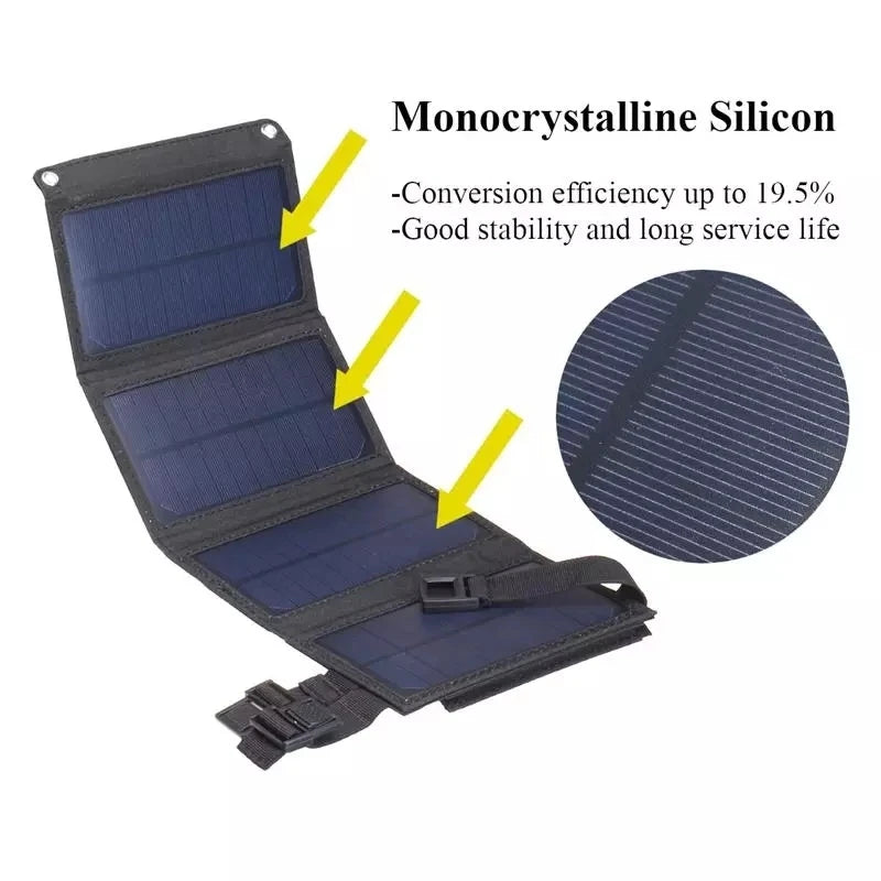 20W 5V Portable Solar Panel Foldable Waterproof USB Port Charger  for Phone Battery Outdoor Camouflage/Black