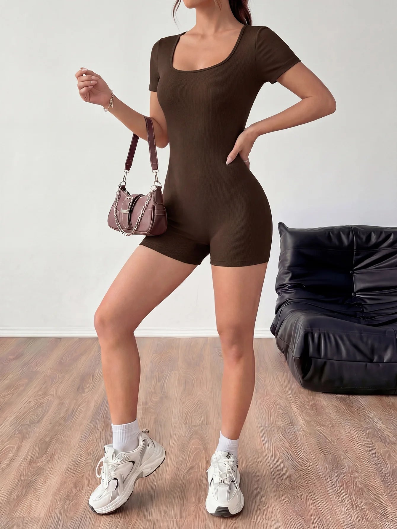 2026 Summer New Hot Girl Romper Sexy leisure sports U-Neck Short Sleeve Bodycon Shorts One-Piece Slim Jumpsuit