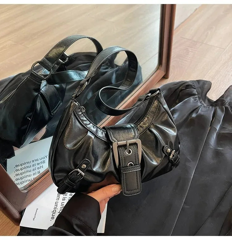 Y2K Retro Pleated Hobo Shoulder Bag for Women Hot Selling Maillard Style Underarm Bag Clutch Handbags for Travel Work Shopping