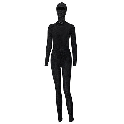 Women's Black Long Sleeve Backless Bodycon Jumpsuit Streetwear Romper Playsuit Solid Color Autumn Winter Fashion 2025