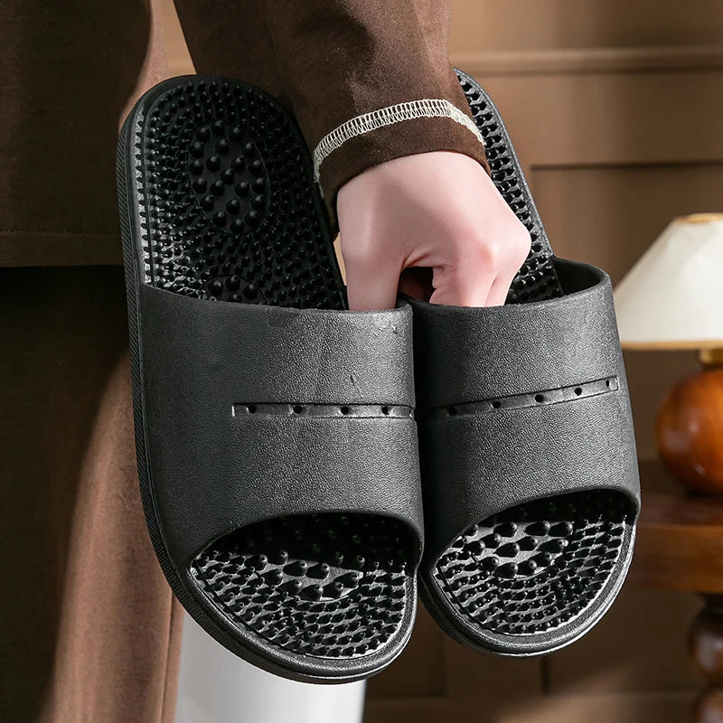 Summer Slippers for Men PVC Massage Soft Non-slip Solid Color Comfortable Bathroom Shoes Casual Women Indoor Home Sandals