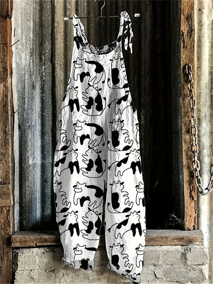 New Summer Women's Jumpsuit Cartoon Dog Print Fashion Cute Casual Jumpsuit Women's Parent-Child Outdoor Travel Lace-Up Jumpsuit