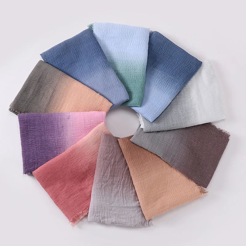 180*90cm Gradient Cotton Linen Women Muslim Hijab Scarf Woman Islamic Arab Shawl Wrap Head Scarves Ready To Wear Headscarf