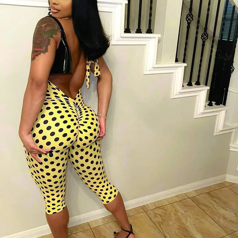 FAGADOER Fashion Color Dot Printing Bodycon Jumpsuits Woman Halter Sleeveless Backless Rompers Female Streetwear Overalls 2026