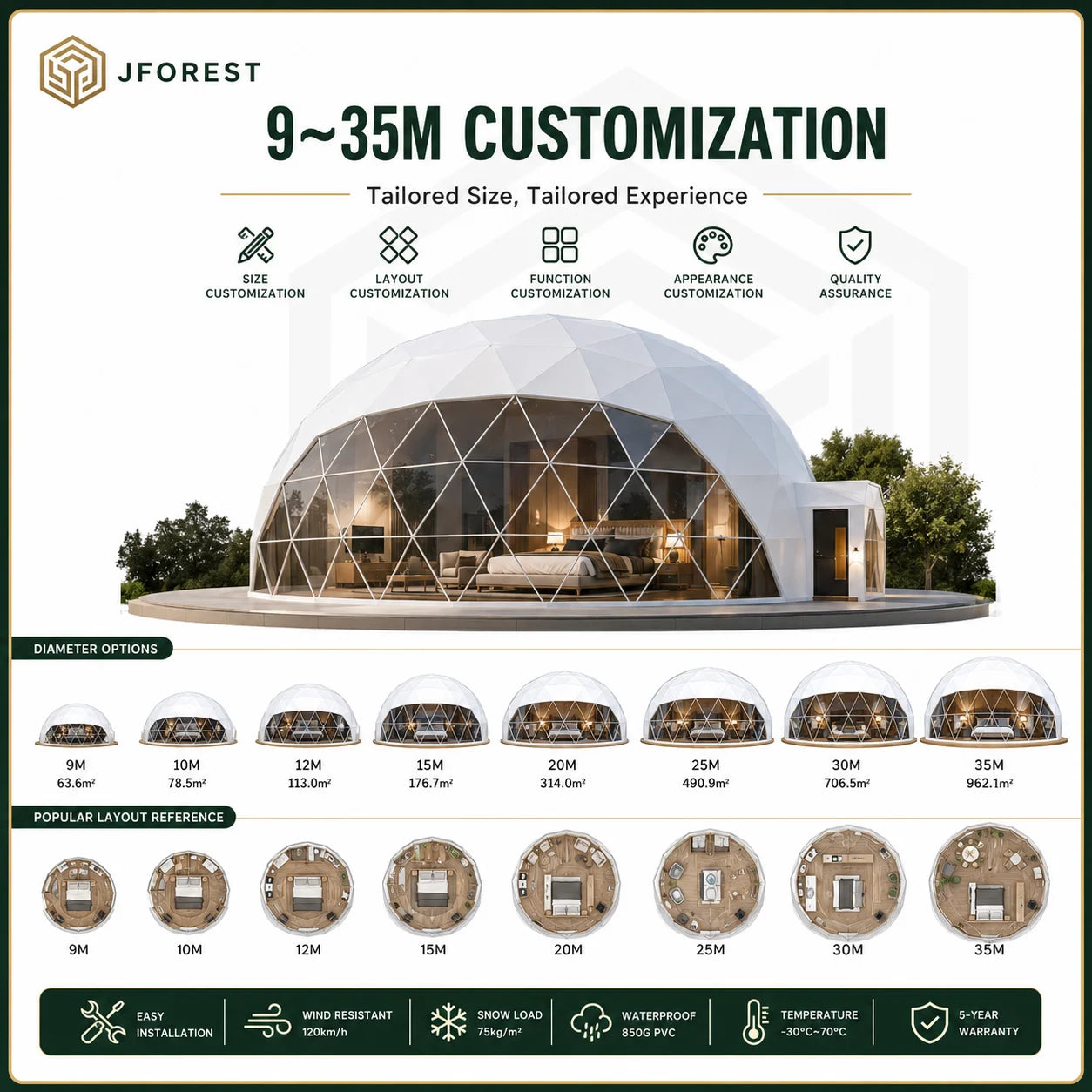 Luxury Geodesic Dome Tent for Boutique Resort Hotel Glamping Accommodation Custom Outdoor Living Space Eco Tourism Solution