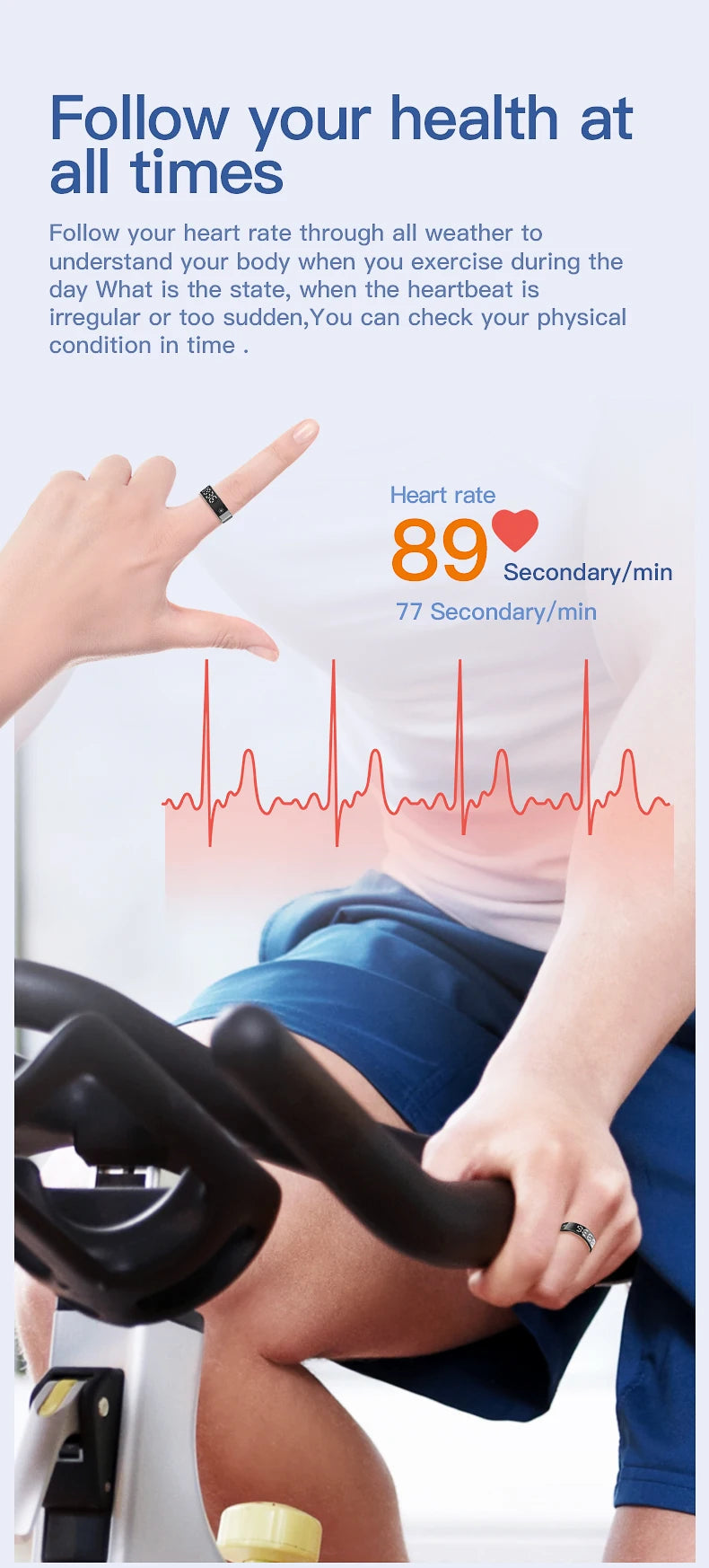 2026 New Smart Ring 5ATM Waterproof Bluetooth 5.1 Heart Rate Blood Oxygen Sleep Monitoring Men's and Women's Multi Sport Modes