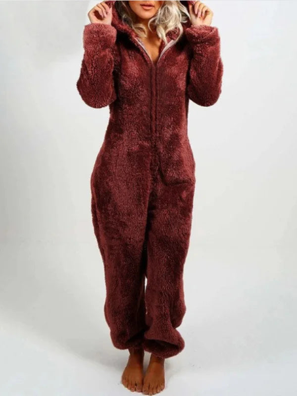 Jumpsuits women 2026 rompers autumn winter fleece thickened woolen jumpsuits hooded pajamas jumpsuits women's clothing
