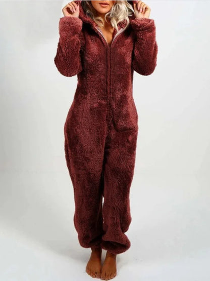 Jumpsuits women 2026 rompers autumn winter fleece thickened woolen jumpsuits hooded pajamas jumpsuits women's clothing