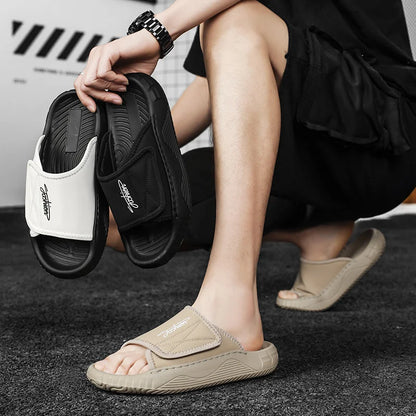 Leisure Walk Mens Slippers Outdoor Leather Male Slides Sneakers Summer Beach Shoes Sandals for Male Large Size Casual Half Drag