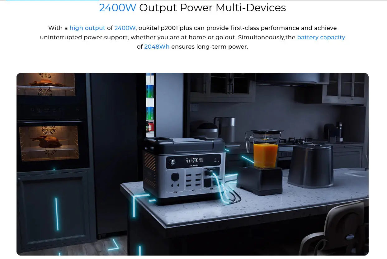 OUKITEL P2001 PLUS Portable Power Station 2400W Solar Generator 2048Wh Lifepo4 Battery Home Backup Outdoor Camping Mobile power