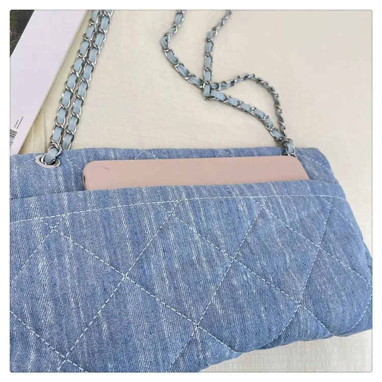 Korean Brand Shoulder Bag 2026 New Denim Side Bags for Women Ladies Crossbody Solid Fashion Chain Designer Daily Commuter City