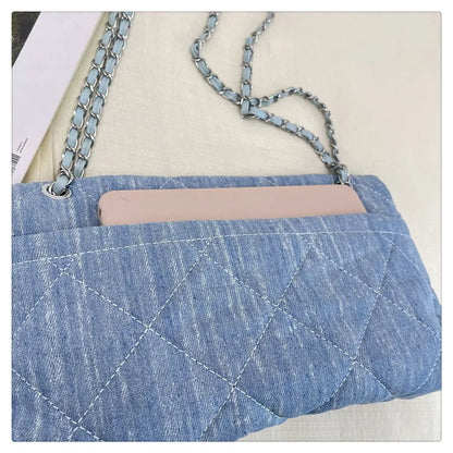 Korean Brand Shoulder Bag 2026 New Denim Side Bags for Women Ladies Crossbody Solid Fashion Chain Designer Daily Commuter City