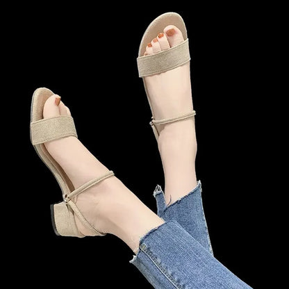 New Women Sandals Chunky Heels Slides Summer Sandal Elegant  Shoes Women Slipper Big Size 34-42 Fashion Summer Sandal Women