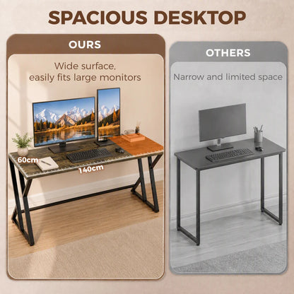 Industrial Z‑Frame Computer Desk 55.1", Rustic Wood Grain Writing Desk with Matte Black Metal Base, 132 Lbs Capacity Home Office Workstation for Bedroom Office