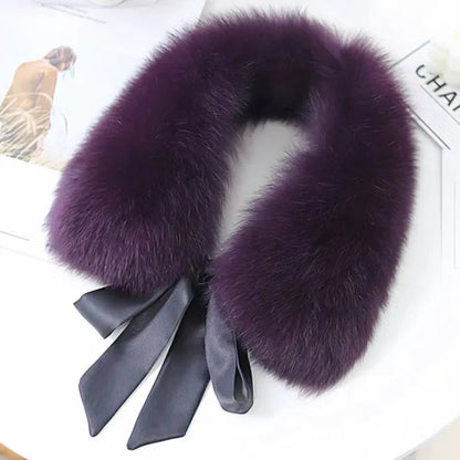 Winter Warm Fox Fur Collar Female Real Fur Collar Fashion Fluffy Clothing Accessories Collar Women Luxury Fur Scarf With Ribbons