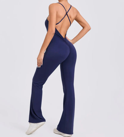 Sports Overalls for Women Sportswear Flared Jumpsuit Woman Padding Jumpsuits Gym Combinaison Femme Coffee Gray Navy Blue Red