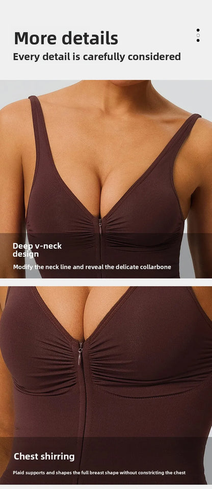 Seamless Bodysuit with Strong Compression Molding Abdominal Compression Underwear Straps Zipper One-Piece Shapewear Yoga Sets