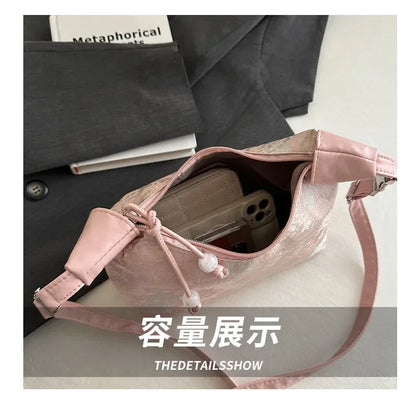Fashion Luxury Women Embroidery Shoulder Bag Nylon Pearl Pendant Bucket Bag Versatile Handbag Retro Women Crossbody Bags сумка