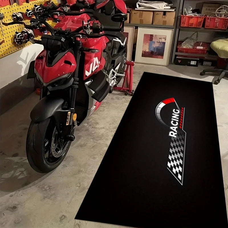 VIKAMA Racing Motorcycle Floor Mat Washable Non Slip Garage Display Rug for Corridor Bedroom Home Decor