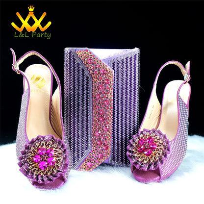 2024 Special New Arrivals Italian Women Shoes and Bag to Match in Green Color with Platform Shinning Crystal Sandal for Wedding