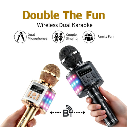 Wireless Karaoke Microphone Speaker with Voice Changer, 5 Funny Effects, RGB Light, 4 Sound Modes, Bluetooth AUX TF, Family Party KTV Singing