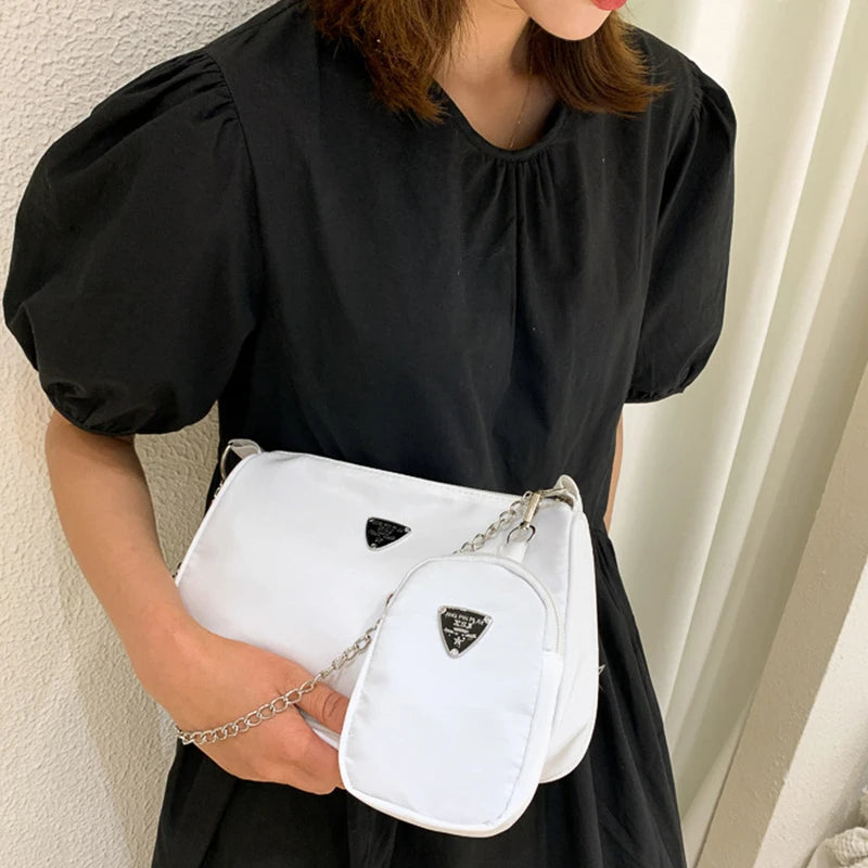 Woman Female Fashion Causal Handbag Set Crossbody Bags Shoulder Handbags 2in1 Sling Bag Trend Hand Bag For Travel Shopping
