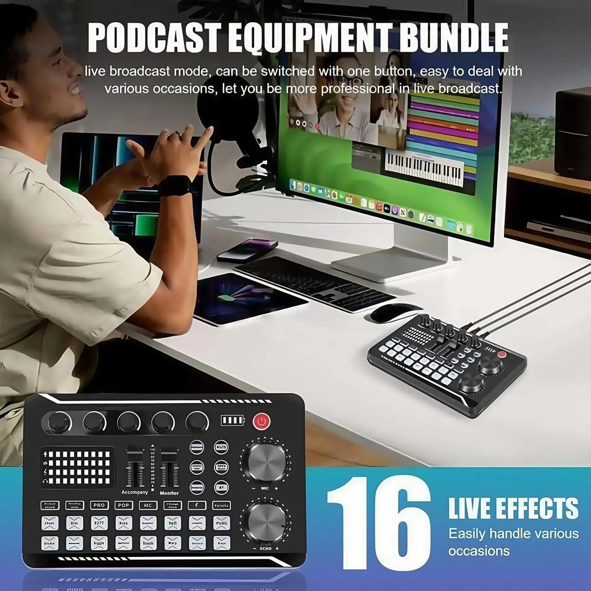F998 Podcast Live Equipment Bundle, Professional Live Sound Card with Microphone Set Mixer Recording Studio Package Music Singin