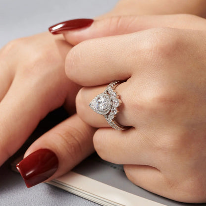 Newshe 1.5 Ct Halo Pear Cut 925 Silver Engagement Ring Set for Women Cambered Wedding Band High Grade Cz Luxury Bridal Jewelry
