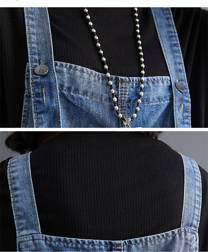 Spring Summer Jean Short Jumpsuits Women Casual Streetwear Loose Wide Leg Shorts Denim Overalls Straps Rompers Cargo Baggy Pants