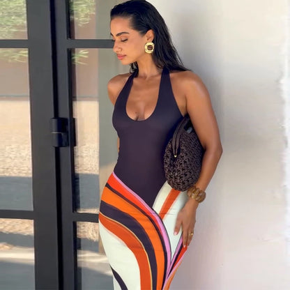 Sexy Print Women Long Dress Party Deep V-neck Sleeveless Backless Hip Package Female Dresses 2026 Summer Holidays Lady Robe