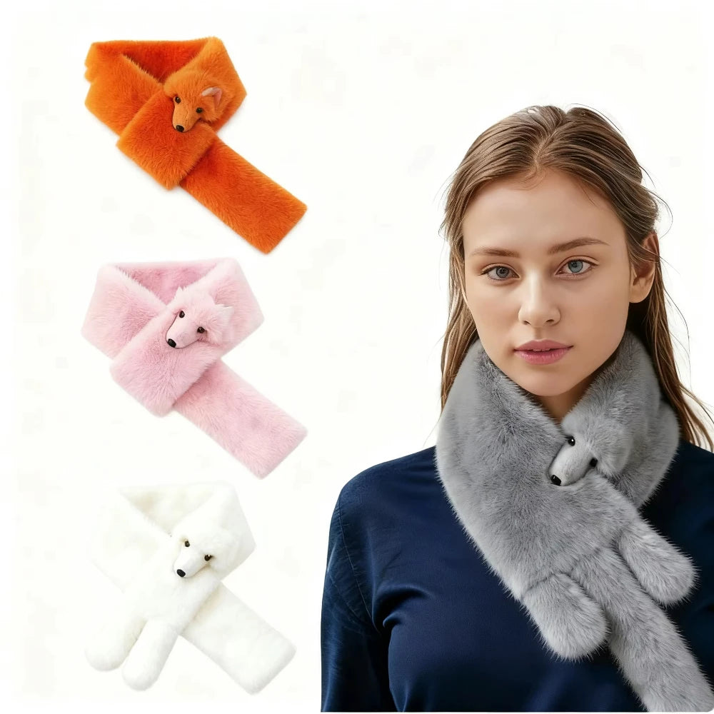 Winter Kawaii Fox Shape Plush Scarf Cute Fun Imitation Sable Soft Windproof Scarf Unisex Warm Fashion Versatile Fur Accessories