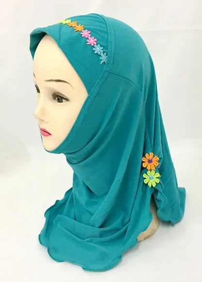 Girls Kids Muslim Beautiful Hijab Islamic Arab Scarf Shawls Flower Pattern