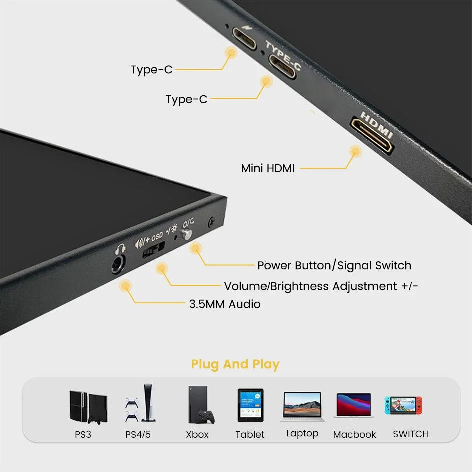 16 Inch 4K 120Hz Touchscreen Portable Monitor 100%DCI-P3 500Nit 16:10 HDR FreeSync Screen Game Display For PC XBox PS4/5 Switch