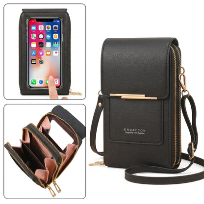RFID Blocking Touch Screen Cell Phone Bag Women Mini PU Leather Lightweight Card Holder Crossbody Shoulder Bag Adjustable Strap