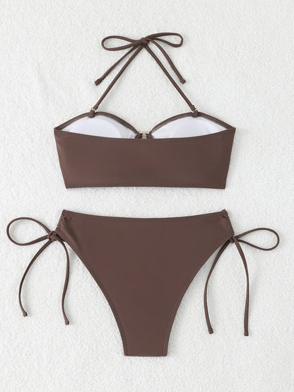 High Waist Bikini Women's Swimsuit 2026 Knotted Bathing Suits Woman Swimwear Bandeau Push Up Bikinis Sets Brazilian Beach Wear