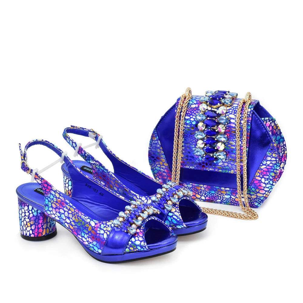 doershow New Arrival African Wedding Shoes and Bag Set silver  Color Italian Shoes with Matching Bags Nigerian lady party  SN1-1