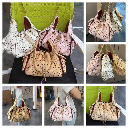 Fashion Leopart Dot Faux Fur Buckets Bag Designer Drawsting Chains Small Tote Bag Luxury Plush Shoulder Crossbody Bags 2026