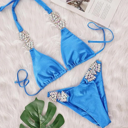 Shiny Sexy Bikinis Swimsuit With Rhinestones Women Swimwear Female Push Up Bikini Beach Swim Wear Bathing Suits Pool Bather 2026