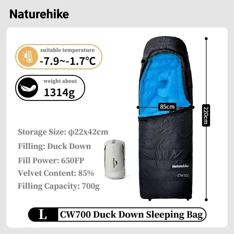 Naturehike CW700 Envelope Duck Down Sleeping Bag Winter Warm 650FP Down Sleeping Bag Camping Hiking Ultralight Sleeping Bag for Men & Women